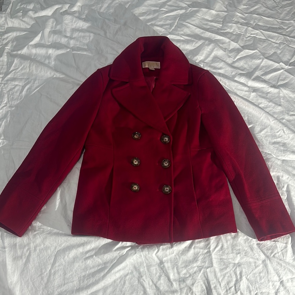 Michael Kors Women's Red Wool Blend Double Breasted Jacket Size Medium